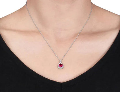 Lab-Created Ruby & Diamond Infinity Pendant Necklace 1.80 Carat (ctw) in 10K White Gold with chain