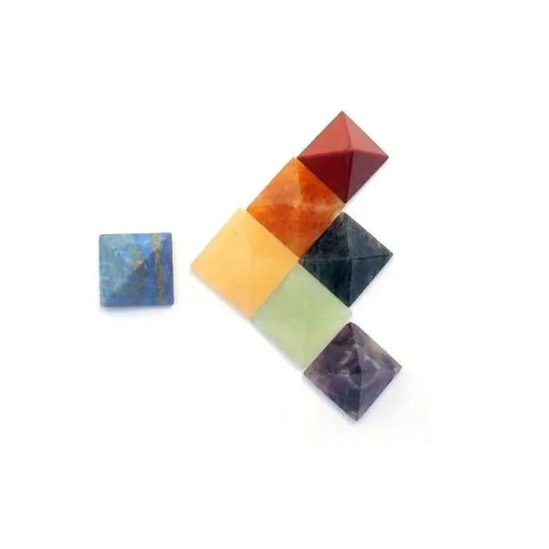 7PCS Natural Quartz Carving Stone Crystal Pyramid Pendulum 7 Chakra Pyramid Reiki Energy Pendulos Therapy Healing Stone Jewelry