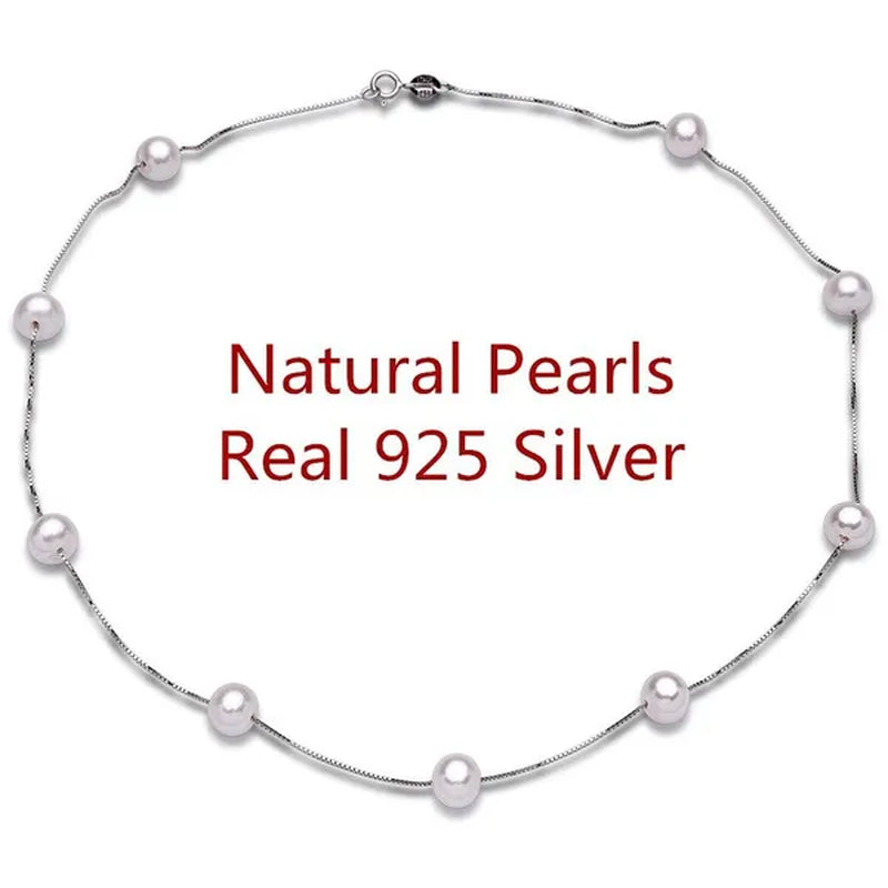 Natural White Freshwater Pearl Real 925 Sterling Silver Chain Necklace for Women Party Gifts Fine Jewelry