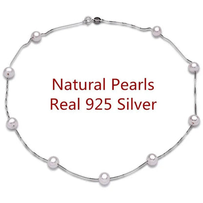 Natural White Freshwater Pearl Real 925 Sterling Silver Chain Necklace for Women Party Gifts Fine Jewelry