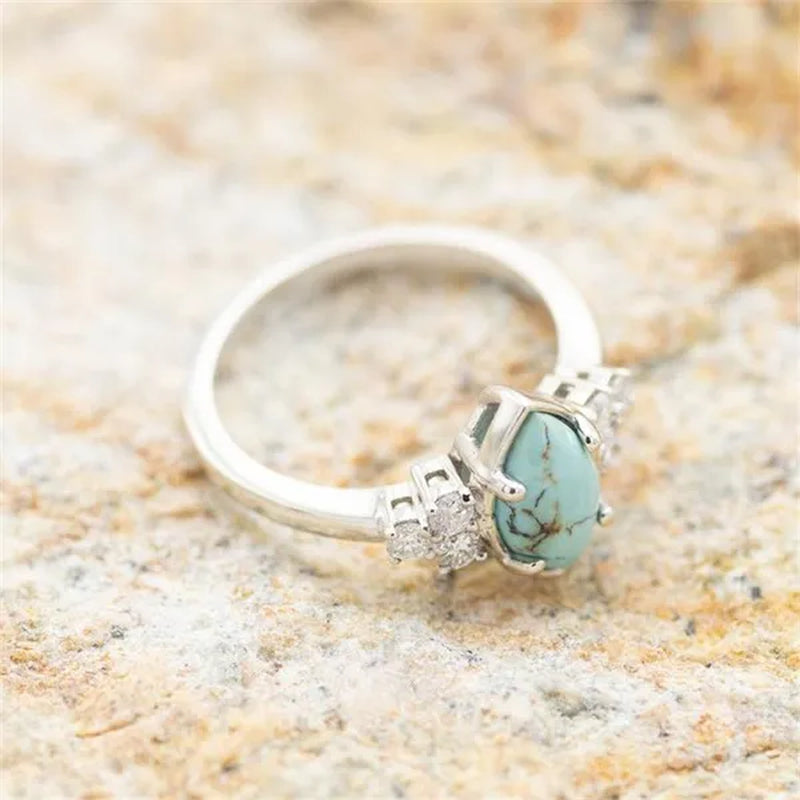 3 Pieces/Set Womens Gold Plated Multilayer Hollow Turquoise Rings with Delicate Moissanite Engagement Wedding Rings Anniversary Birthday Christmas Gift Jewelry Sizes 5-11