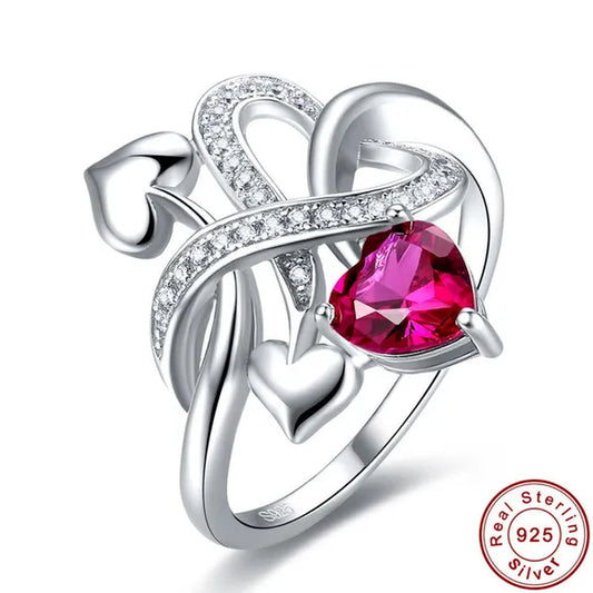 Wedding Ruby & White Topaz 100% S925 Sterling Gemstone Silver Rings Size 6 7 8 9
