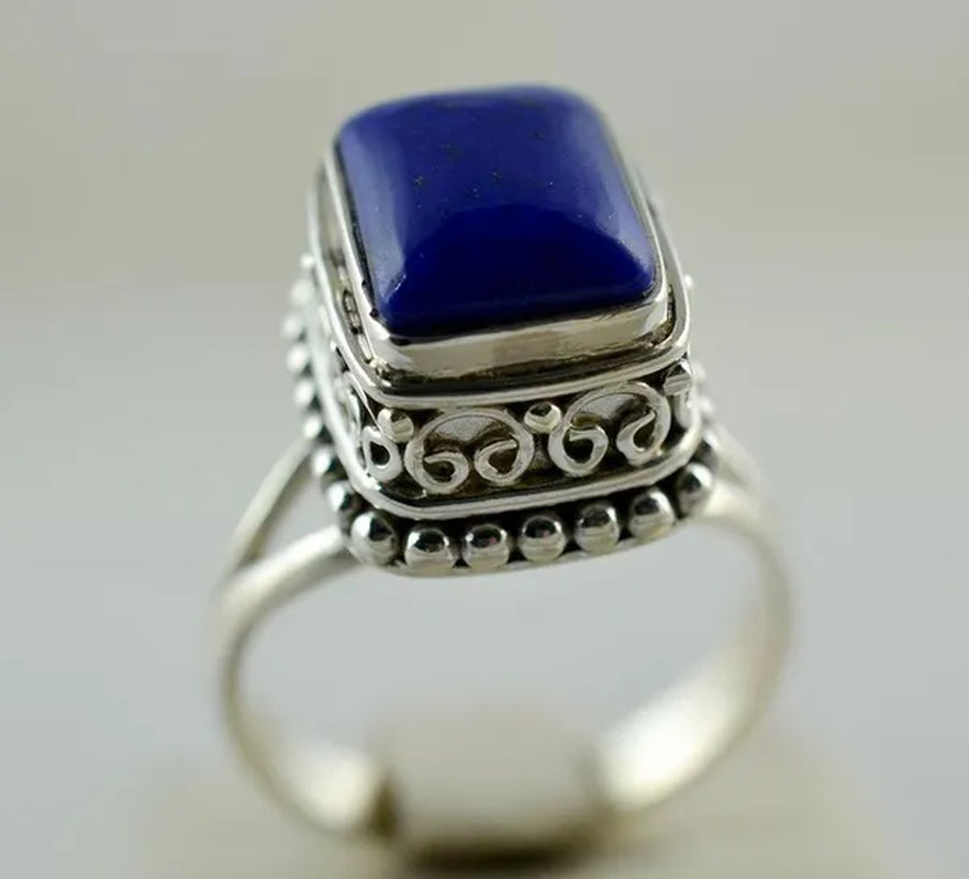 Genuine Lapis Lazuli 925 Sterling Silver Handmade Ring Size 6 to 10 (US)