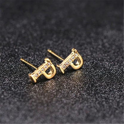New Diamond Letter  Stud Earrings Women Fashion Earrings 26 Letters A-Z