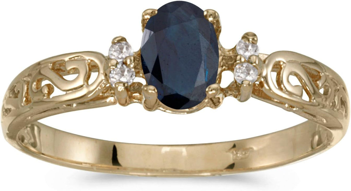 14K Yellow Gold Oval Sapphire and Diamond Filagree Ring