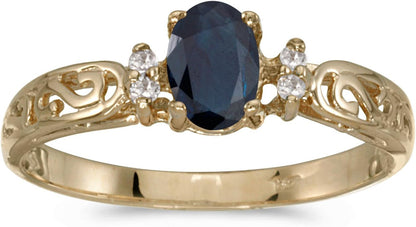 14K Yellow Gold Oval Sapphire and Diamond Filagree Ring