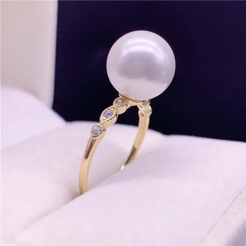 925 Sterling Silver Natural South Sea Gold Pearl Powder 10-11mm Seawater Pearl Ring Diamond Pearl Open Ring