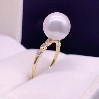925 Sterling Silver Natural South Sea Gold Pearl Powder 10-11mm Seawater Pearl Ring Diamond Pearl Open Ring