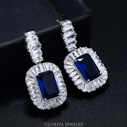 Gloriya Noble Delicate Princess Cut AAA Cubic Zirconia Jewelry Wedding Bridal Silver Plated Drop Earring for Girl Women Party Gift