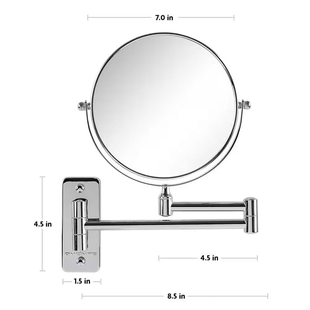 Small round Wall Mounted Polished Chrome Makeup Mirror (11 In. H X 1.4 In. W), 1X-10X Magnification