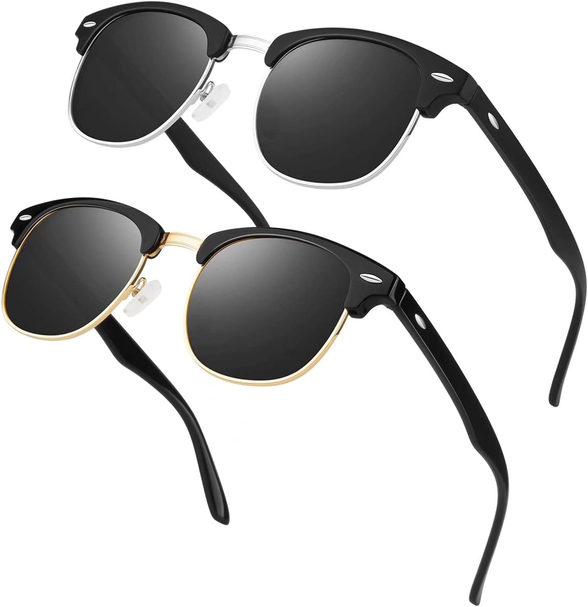 Polarized Semi Rimless Sunglasses for Men Women, Classic Retro Shades Half Frame Driving Sun Glasses UV Protection