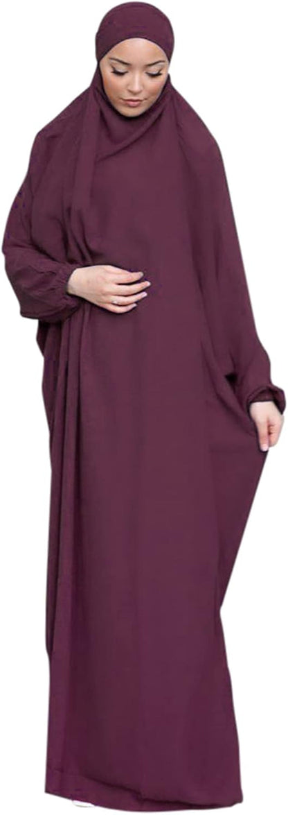 Islamic Women Prayer Dress 1PC Lightweight Arab Bat Sleeve Abaya Modest Maxi Jilbab