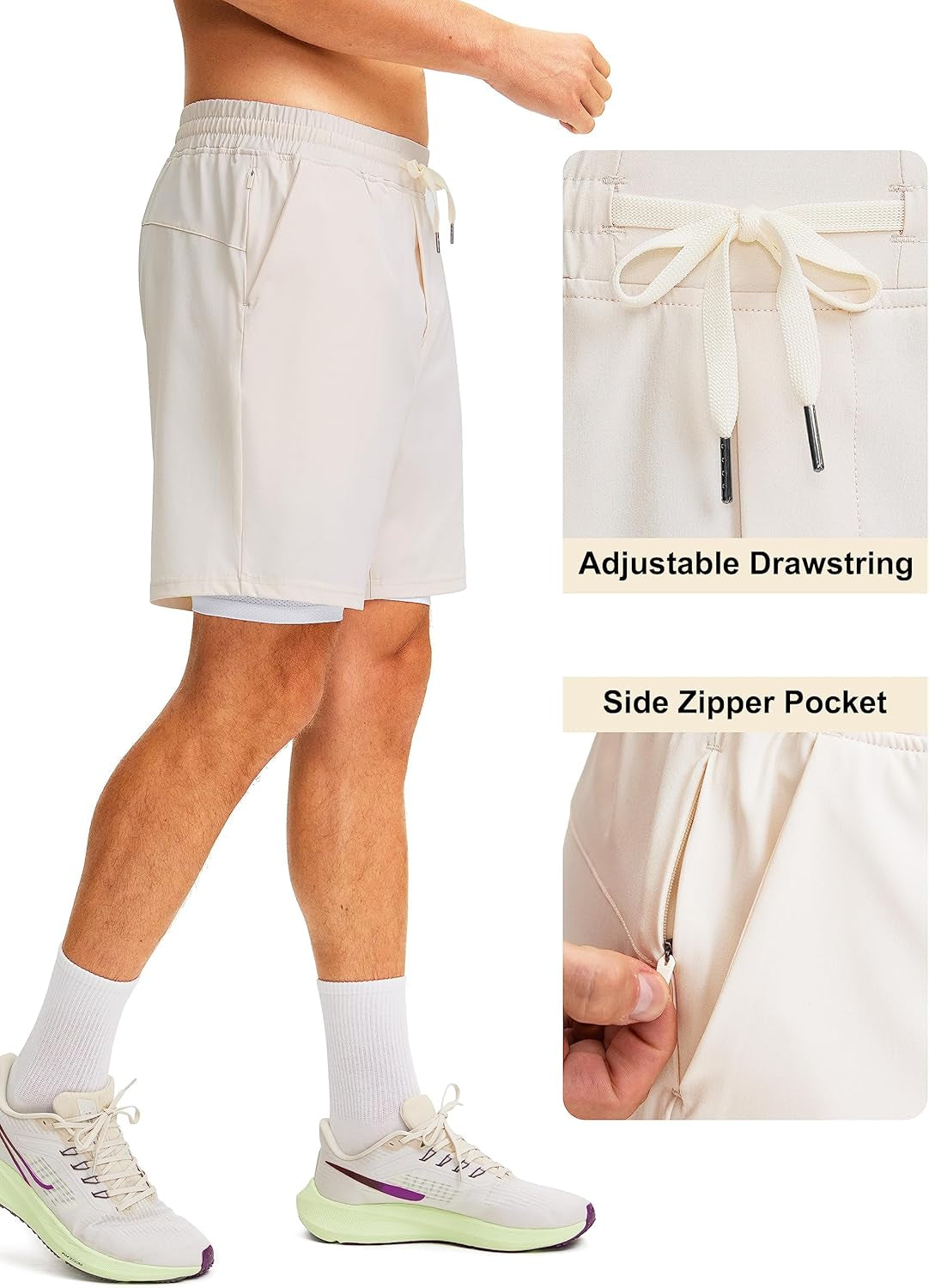 Men'S 2 in 1 Running Shorts with Liner 7 Inch Training Gym Athletic Workout Shorts for Men with Zipper Pockets