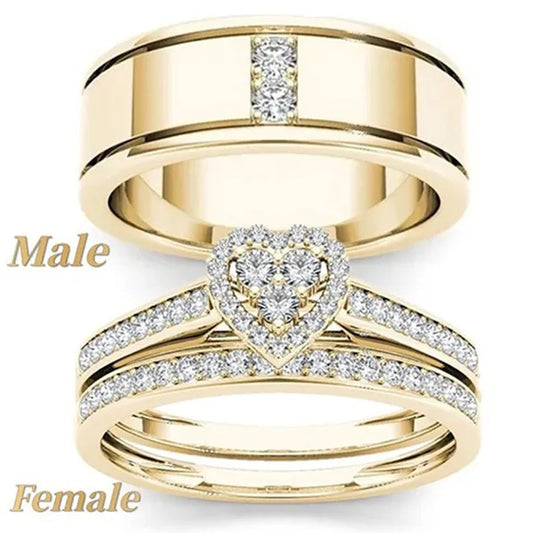 1Pc Luxury Romantic Couple Jewelry Accessories Men'S Diamond Ring Ladies Heart Diamond Couple Ring Bride Wedding Engagement Jewelry Us 6-11