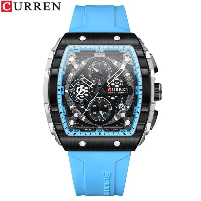 CURREN Mens Watch COOL Large Men's Classical Luxury Sports Design Watches Rubber Strap Waterproof Chronograph Date Quartz Relogios Masculino 8442