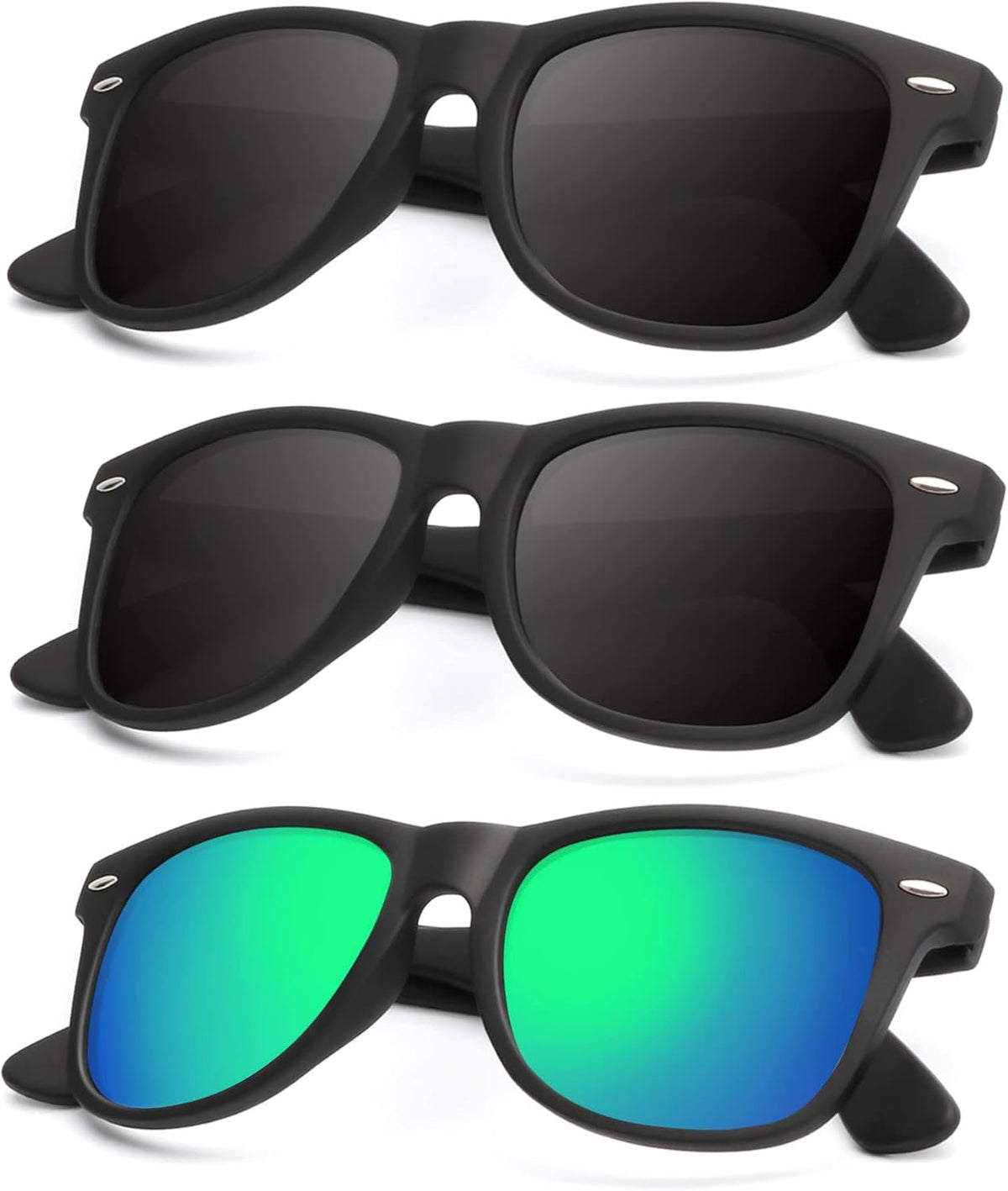 Polarized Sunglasses for Men and Women Matte Finish Sun Glasses Color Mirror Lens UV Blocking (3 Pack)