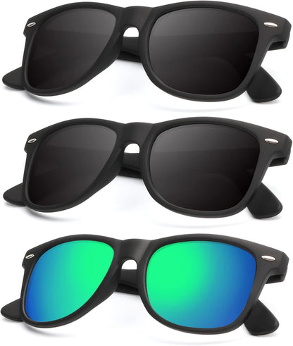 Polarized Sunglasses for Men and Women Matte Finish Sun Glasses Color Mirror Lens UV Blocking (3 Pack)