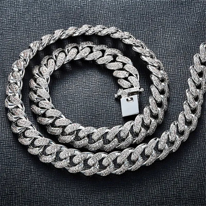 Mens Womens Gold Cuban Chain Necklaces or Bracelet Iced Out Cz Diamond Cuban Link Chain Necklace Stainless Steel