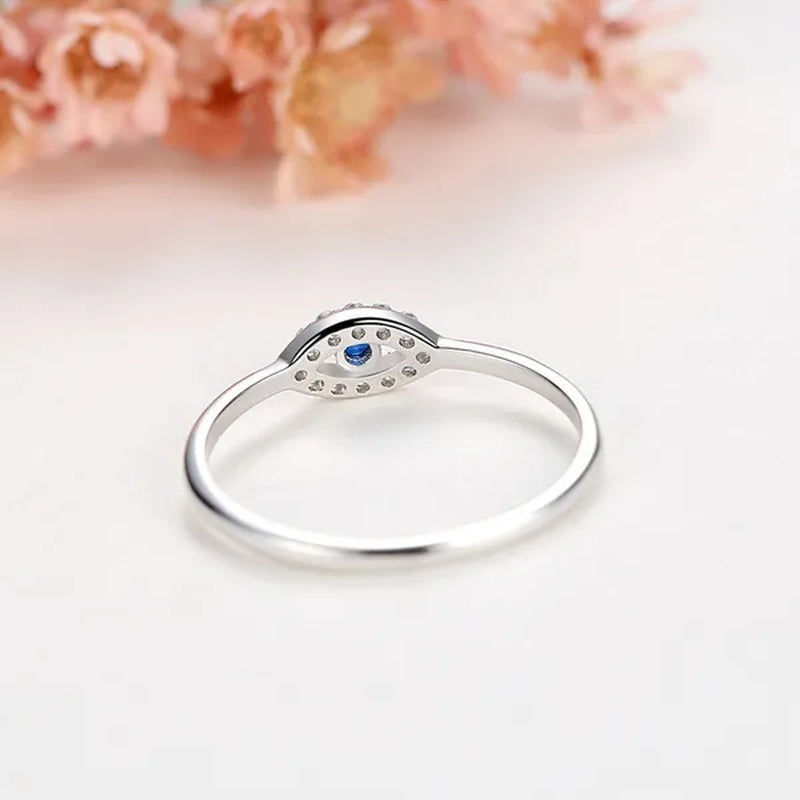 925 Sterling Silver Sapphire Evil Eye Rings Blue Eye Crystal Engagement Rings for Women Wedding Rings Sterling Silver Jewelry Size 6-8