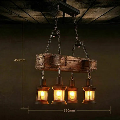 Rustic Hanging Lamp Ceiling Lamp Vintage, Chandelier Wood Hanging Lamp 4 Light