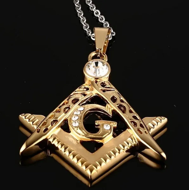 Hip-hop Punk Fashion Necklace with Diamond Pendant Masonic Gold Pendant Pendant for Men