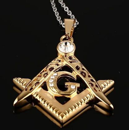 Hip-hop Punk Fashion Necklace with Diamond Pendant Masonic Gold Pendant Pendant for Men