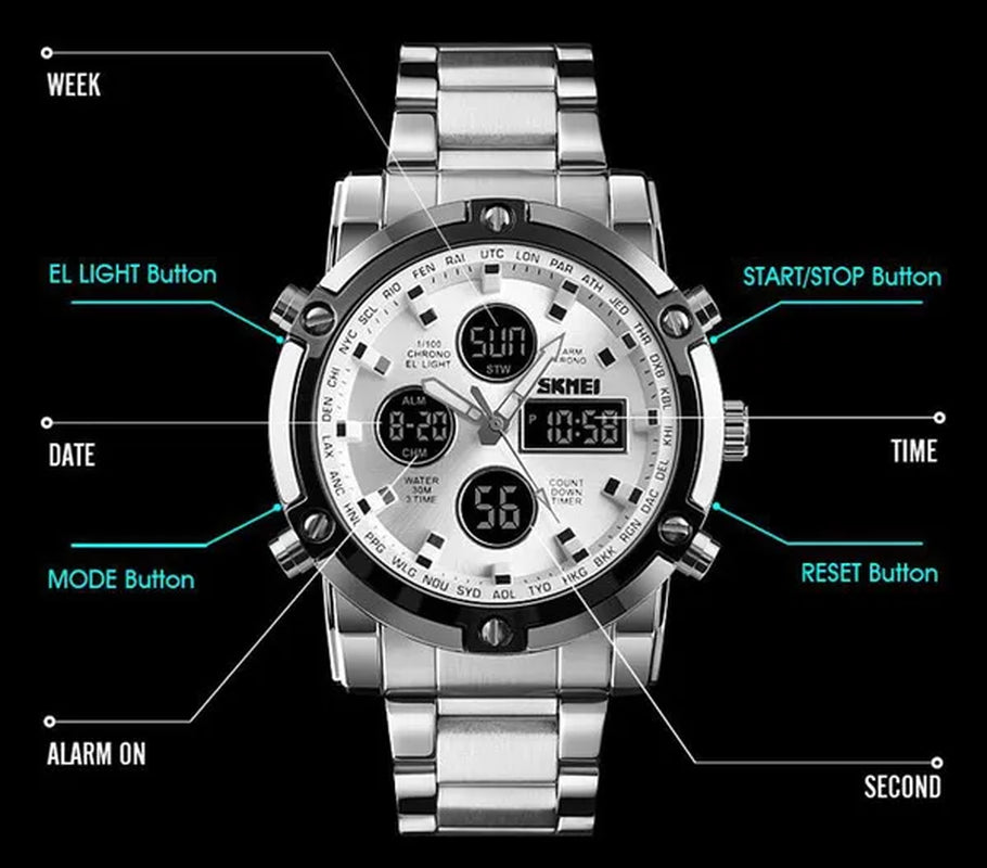 Fashion SKMEI 1389 Top Luxury Brand Stainless Steel Strap Wrist Watch Sport Countdown Watches