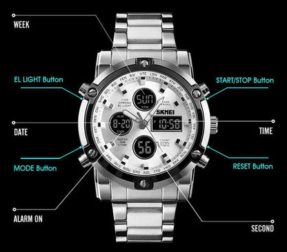 Fashion SKMEI 1389 Top Luxury Brand Stainless Steel Strap Wrist Watch Sport Countdown Watches
