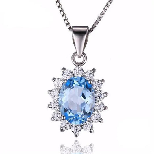 Majesty Diamonds MDS170166 2.9 CTW Oval Blue Topaz Halo Solitaire with Accents Pendant Necklace in .925 Sterling Silver