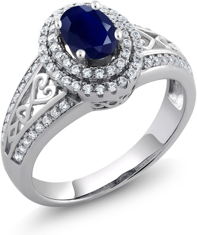 1.41 Cttw Blue Sapphire Engagement Ring for Women | 925 Sterling Silver | Center Stone: 6X4MM | Gemstone Birthstone | Wedding Anniversary Ring | Available in Size 5, 6, 7, 8, 9