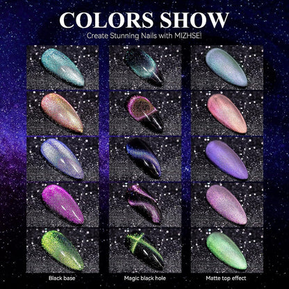 9D Cat Eye Gel Nail Polish, Magnetic Cat Eye Gel Polish Set, 10ml*6 with 2 Magnets, Classic Colors Chameleon Magic Galaxy Effect Soak off Nail Art - Sparkle Stunning Gel Polish Gift for Women