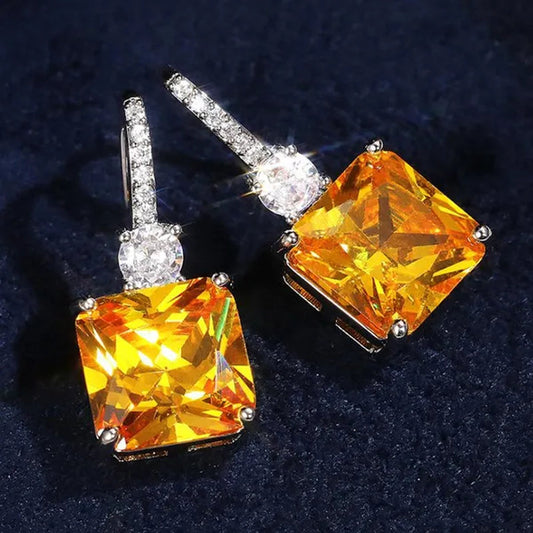 Exquisite Citrine Dangle 925 Sterling Silver Hanging Hook Earrings for Women Bridal Wedding Earrings Accessories