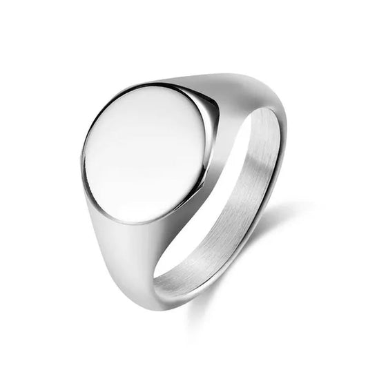 Simple Plain High Polish Flat Round Signet Stamp Ring for Women Men 316L Stainless Steel Punk Rock Cool Rings Comfort Fit Band Size 7-12 Silver / Black / Gold / Rose Gold