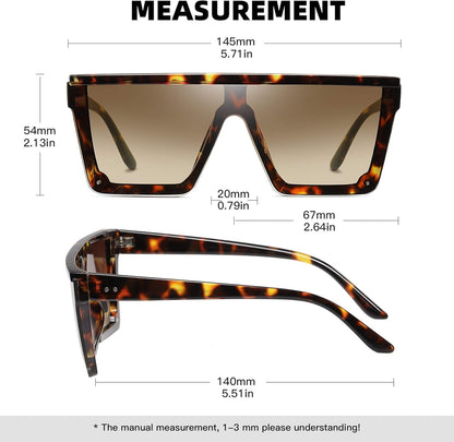 Square Sunglasses for Women Men Fashion Big Frame Flat Top Sun Glasses Mirror Lens