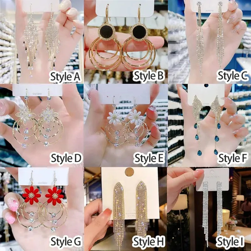 Fashion Women Clear Rhinestone Long Tassel Earrings 925 Silver Needle Temperament Earring Luxury Lady Party Drop Earrings