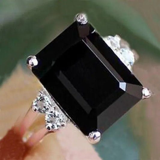 Women 925 Silver Plated Black Sapphire / Amethyst / Ruby Wedding Engagement Ring Size 6 7 8 9 10 (Choice Color and Size)