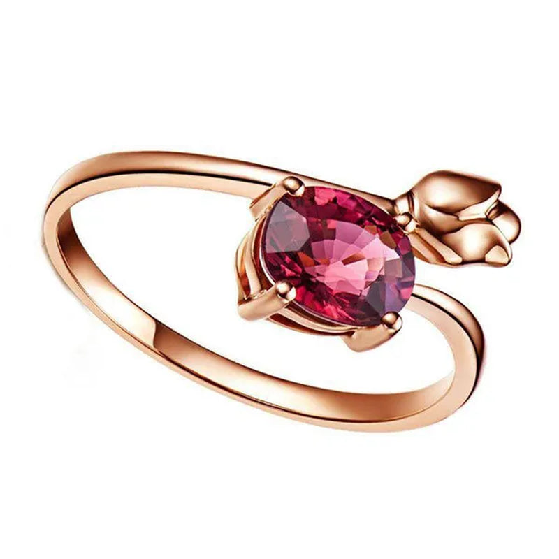 Fashion Rose Gold Tulip Ruby Ring Zircon Ring Engagement Ring Gift Lover Party Wedding Rings Size 6-10