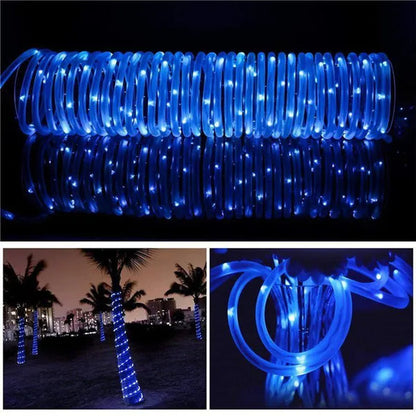 7/12/22/32Meters Solar Powered LED Rope Strip Lights Tube String Lights Garland Fairy Lighting Strings for Outdoor Indoor Garden Christmas Decor