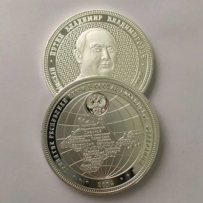 2 Pcs the Putin Coin President of Russia Badge 40 Mm Silver Plated Crimea Map Souvenir Coin