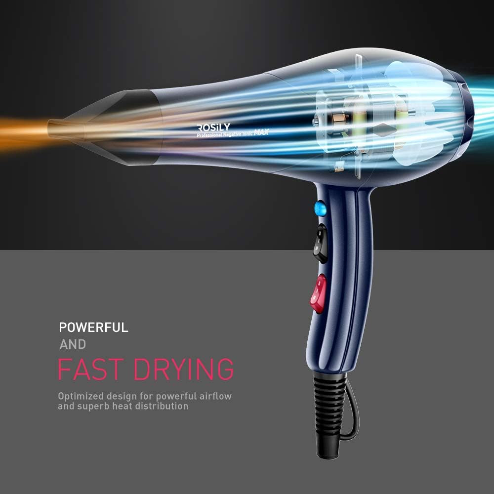 Professional 2200W Ionic Ceramic Hair Dryer | Fast Drying Salon Quality Blow Dryer with Nozzle Attachments for Smooth Shine and Silky Hair | Extra Long Cord and Faster Drying Time