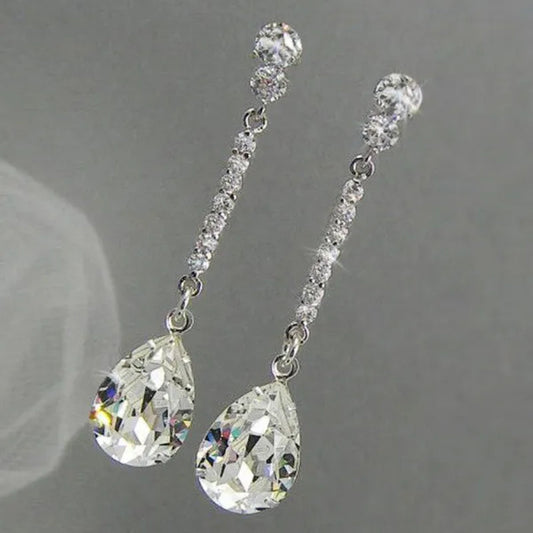 Delicate Silver Plated Lab Diamond Teardrop Cut White Sapphire Pendant Earrings Bridal Wedding Women Earrings