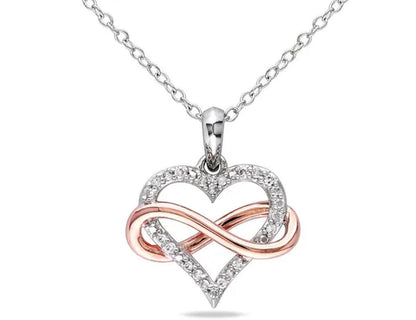 1/10 Carat (ctw I2-I3) Diamond Heart Infinity Pendant Necklace in Rose Plated Sterling Silver with Chain