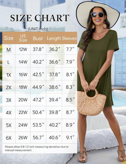 plus Size Summer T-Shirt Casual Dresses for Curvy Women Flowy Swing