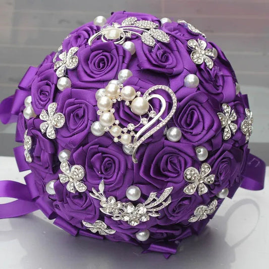 18CM Crystal Wedding Bouquets 100% Handmade Durable Holding Artificial Flowers Diamond Brooch Pearl Bridal Bouquets