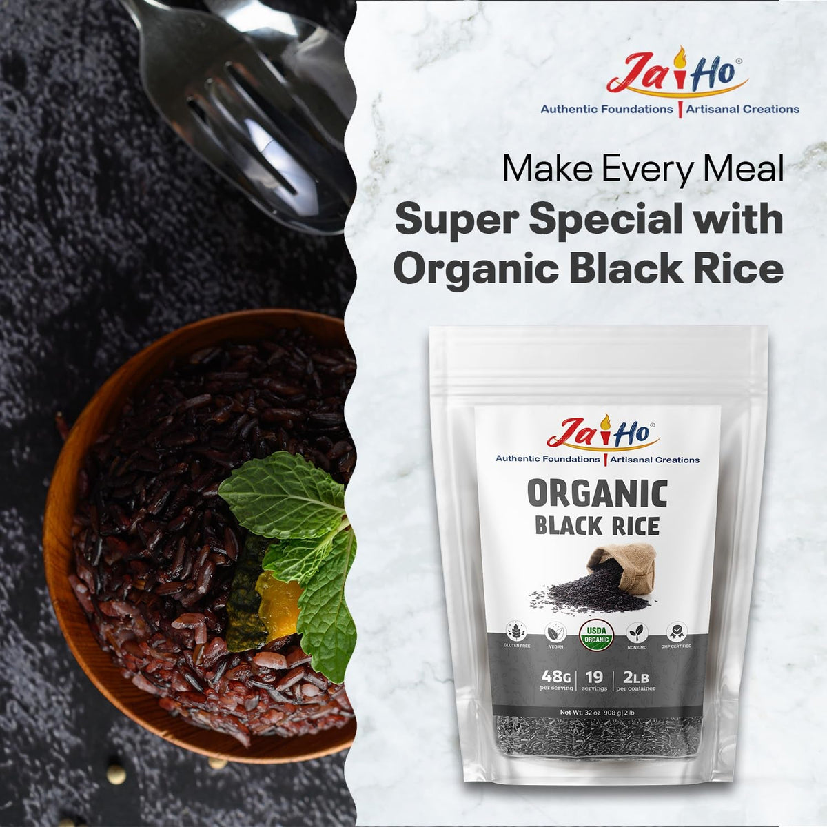 Certified USDA Organic Black Rice Whole Grain - 2 LB - Gluten Free, Vegan, Non-Gmo - Resealable Zip Lock Pouch - by