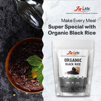 Certified USDA Organic Black Rice Whole Grain - 2 LB - Gluten Free, Vegan, Non-Gmo - Resealable Zip Lock Pouch - by