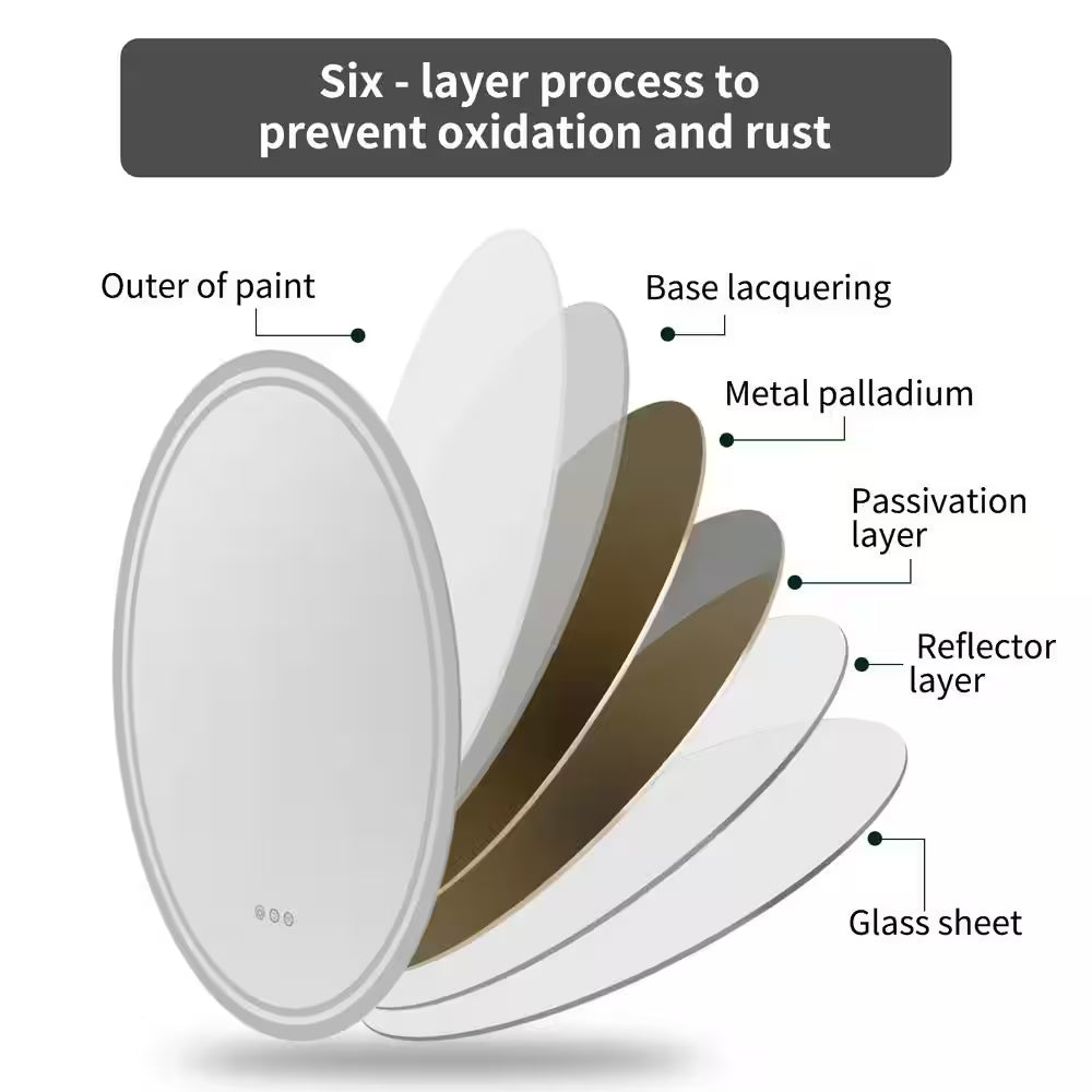 24 In. W X 32 In. H Large Oval Frameless Anti-Fog Backlit 3500-6500K Dimmable LED Wall Bathroom Vanity Mirror Hotel Spa