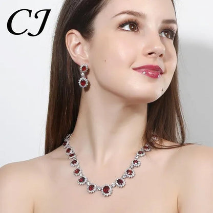 CANDICE European Style White Gold Plated Noble Green Lady Luxury Wedding Necklace Earrings Bridal Jewelry Set With AAA CZ Stone