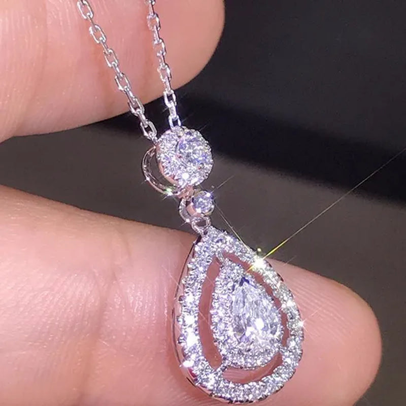 Women'S Fashion Water Drop Diamond White Sapphire Pendant Necklace Women Jewelry Gifts