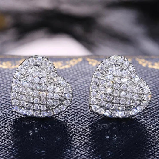 1 Pair Micro Pave White Sapphire Moissanite Heart Stud Earrings for Women Romantic Wedding Earrings Jewelry Gift